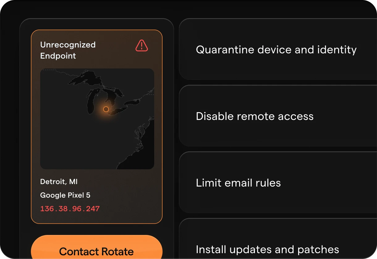 A security alert dashboard showing an unrecognized endpoint